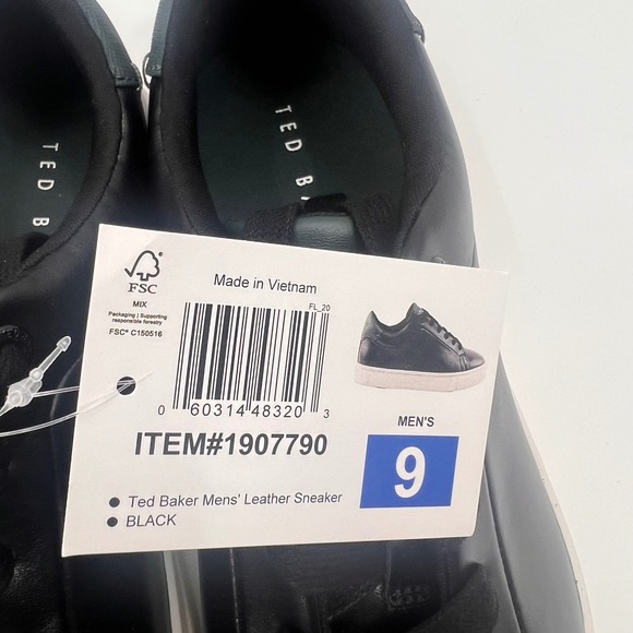 Ted Baker Mens Black Leather Low Top Sneakers Shoes 1907790 Size 9 NEW - Picture 4 of 7